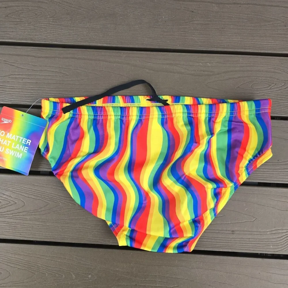 Speedo Endurance Men's Multicolor Rainbow Tide Racer Briefs Sz 32 New
